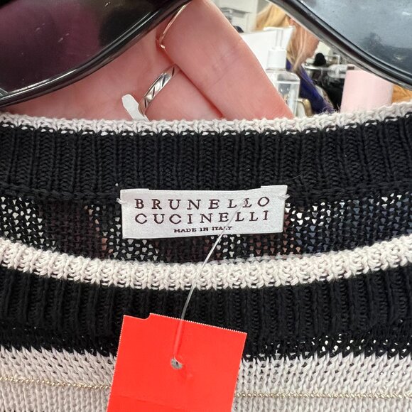 $1500 Brunello Cucinelli Black White Monilli Bead Sequin Crop Sweater sz Small - Picture 8 of 12
